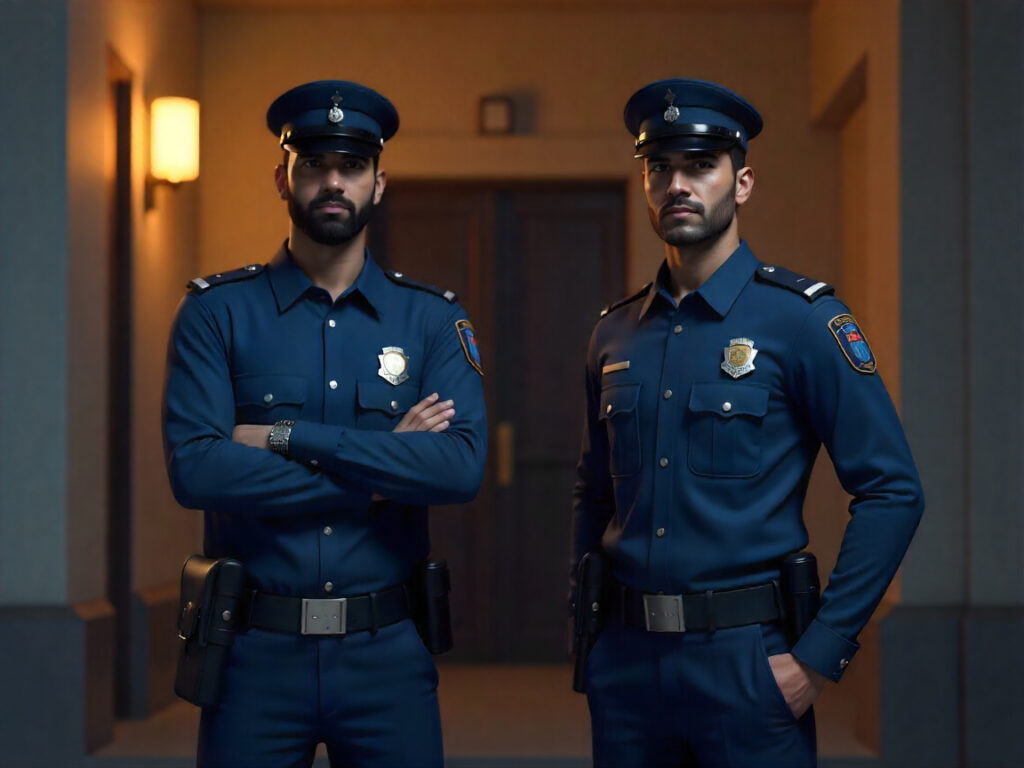 residential security guard checking visitors at society gate in Pune